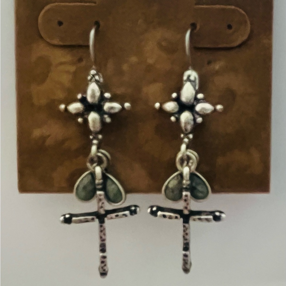 Silver Cross Dangle Earrings